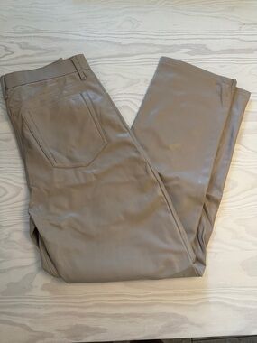 Abercrombie & Fitch 90s Straight High Rise Faux Leather Pants - Taupe
